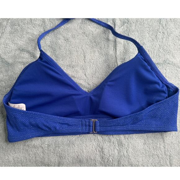 Time & Tru Large 12-14 Blue Shimmer SparkleTie Halter Bikini Top Padded - Picture 6 of 11